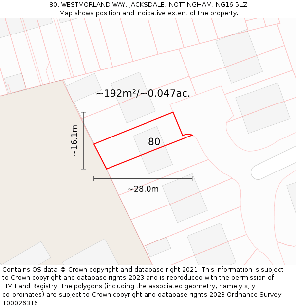 80, WESTMORLAND WAY, JACKSDALE, NOTTINGHAM, NG16 5LZ: Plot and title map