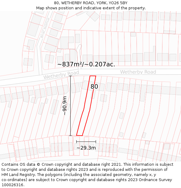 80, WETHERBY ROAD, YORK, YO26 5BY: Plot and title map