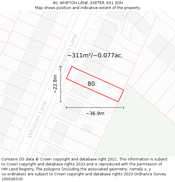 80, WHIPTON LANE, EXETER, EX1 3DN: Plot and title map
