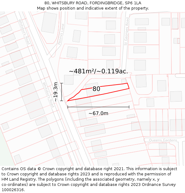 80, WHITSBURY ROAD, FORDINGBRIDGE, SP6 1LA: Plot and title map