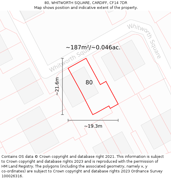 80, WHITWORTH SQUARE, CARDIFF, CF14 7DR: Plot and title map