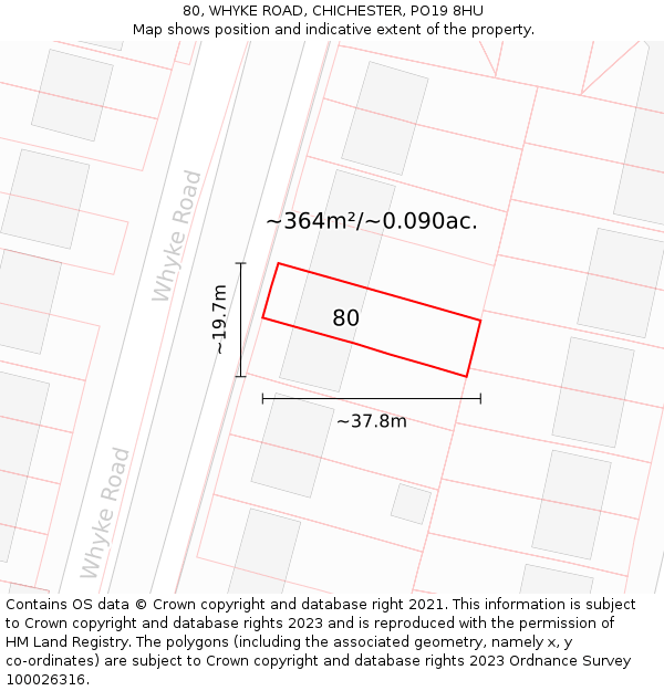 80, WHYKE ROAD, CHICHESTER, PO19 8HU: Plot and title map