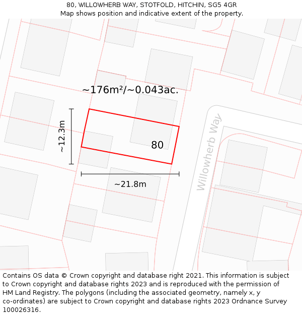 80, WILLOWHERB WAY, STOTFOLD, HITCHIN, SG5 4GR: Plot and title map
