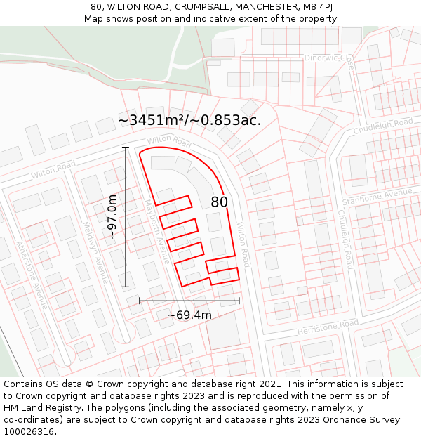 80, WILTON ROAD, CRUMPSALL, MANCHESTER, M8 4PJ: Plot and title map