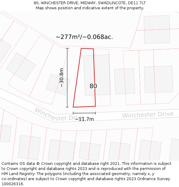 80, WINCHESTER DRIVE, MIDWAY, SWADLINCOTE, DE11 7LT: Plot and title map