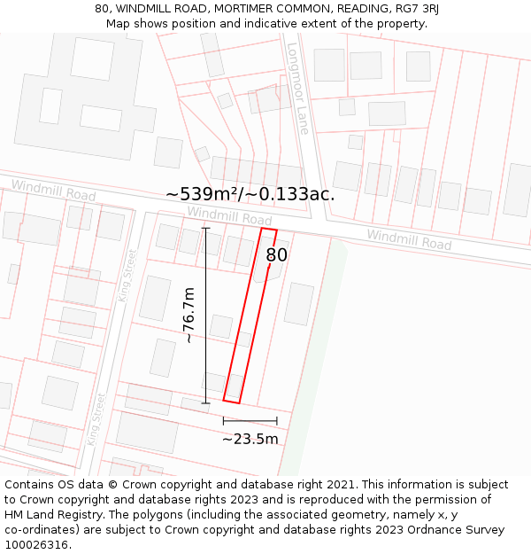 80, WINDMILL ROAD, MORTIMER COMMON, READING, RG7 3RJ: Plot and title map