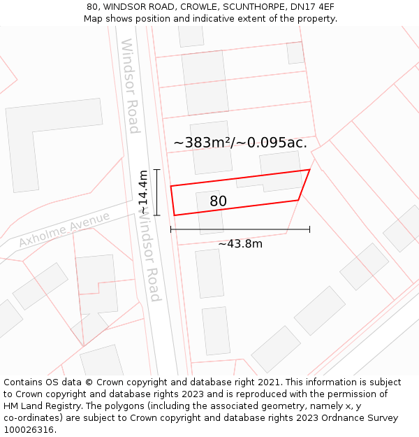 80, WINDSOR ROAD, CROWLE, SCUNTHORPE, DN17 4EF: Plot and title map