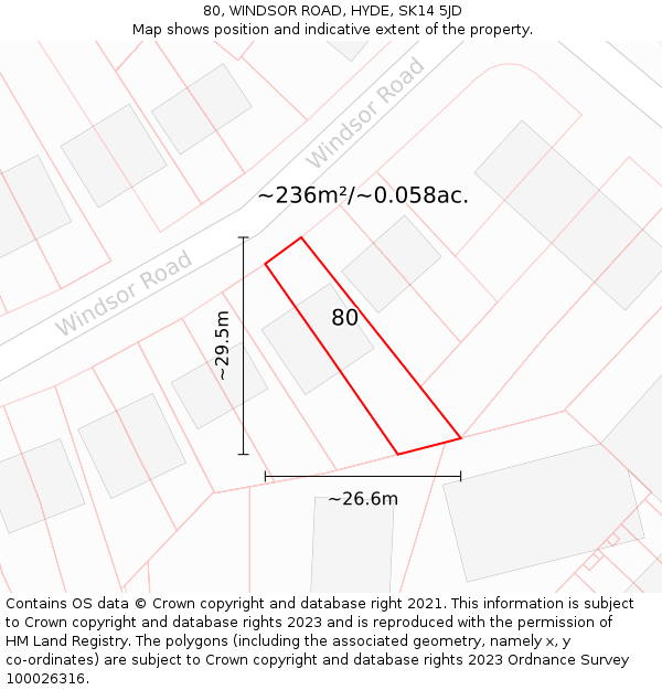 80, WINDSOR ROAD, HYDE, SK14 5JD: Plot and title map