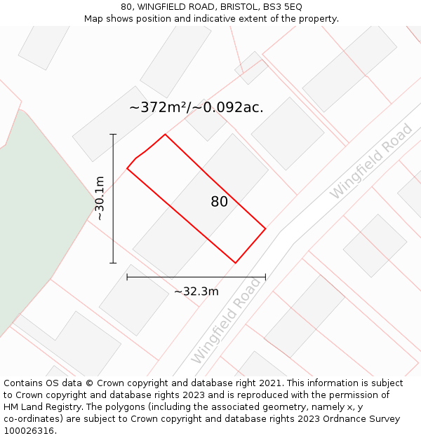 80, WINGFIELD ROAD, BRISTOL, BS3 5EQ: Plot and title map