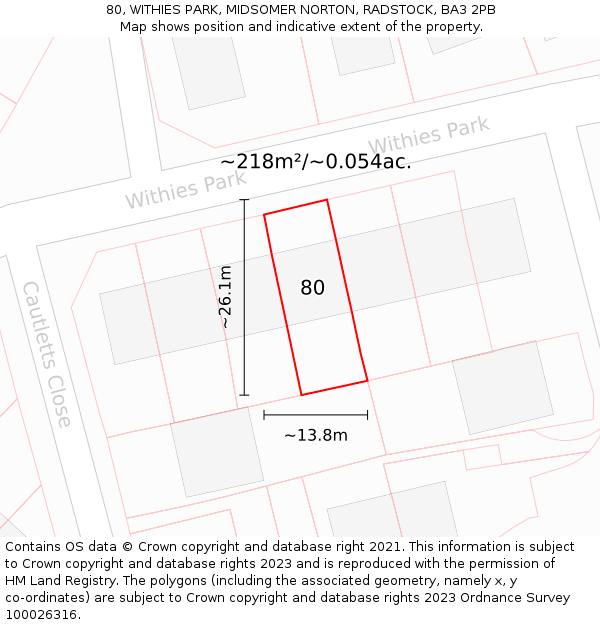 80, WITHIES PARK, MIDSOMER NORTON, RADSTOCK, BA3 2PB: Plot and title map