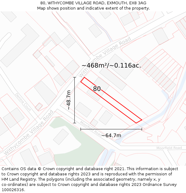 80, WITHYCOMBE VILLAGE ROAD, EXMOUTH, EX8 3AG: Plot and title map