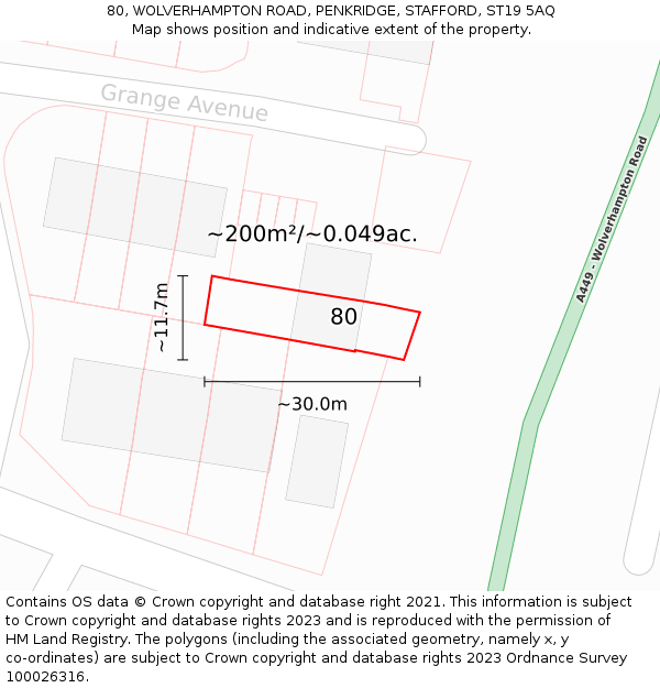 80, WOLVERHAMPTON ROAD, PENKRIDGE, STAFFORD, ST19 5AQ: Plot and title map