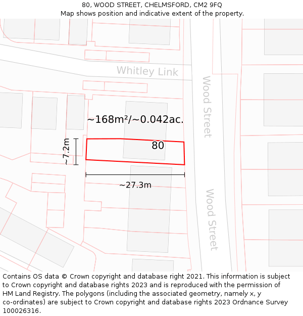 80, WOOD STREET, CHELMSFORD, CM2 9FQ: Plot and title map