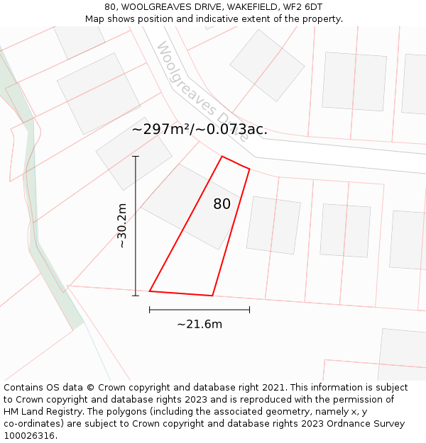80, WOOLGREAVES DRIVE, WAKEFIELD, WF2 6DT: Plot and title map