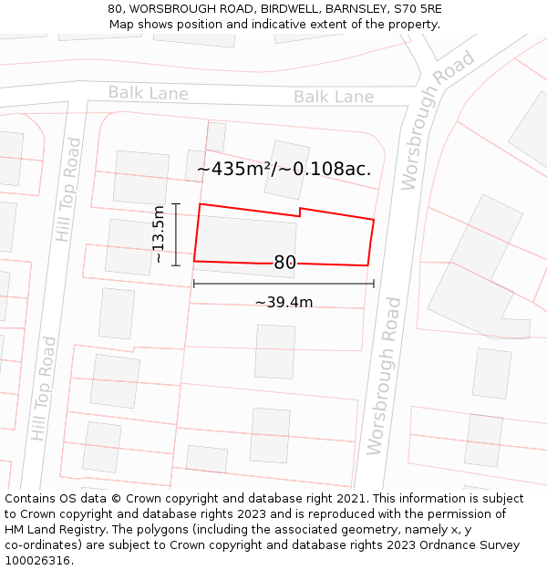 80, WORSBROUGH ROAD, BIRDWELL, BARNSLEY, S70 5RE: Plot and title map