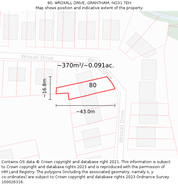 80, WROXALL DRIVE, GRANTHAM, NG31 7EH: Plot and title map