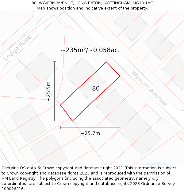 80, WYVERN AVENUE, LONG EATON, NOTTINGHAM, NG10 1AG: Plot and title map