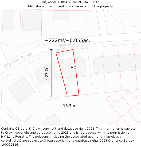 80, WYVILLE ROAD, FROME, BA11 2BZ: Plot and title map