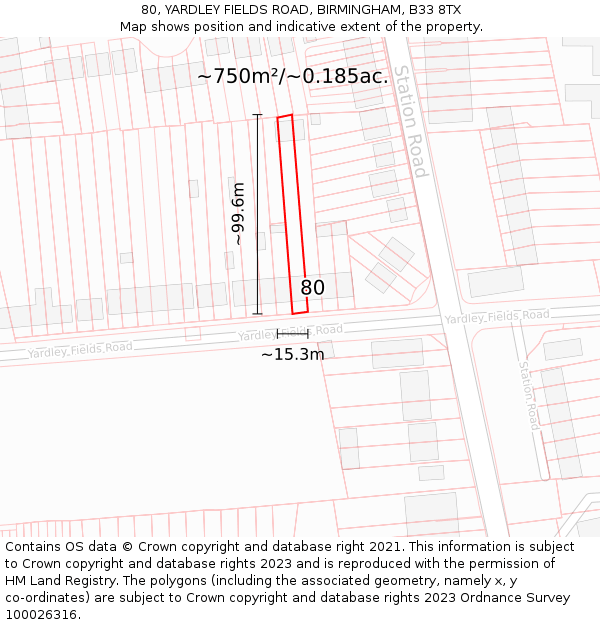 80, YARDLEY FIELDS ROAD, BIRMINGHAM, B33 8TX: Plot and title map