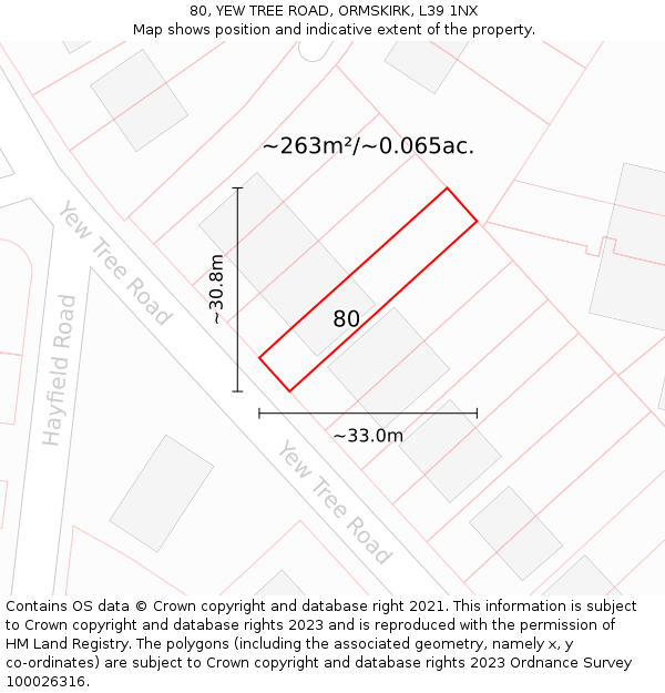 80, YEW TREE ROAD, ORMSKIRK, L39 1NX: Plot and title map