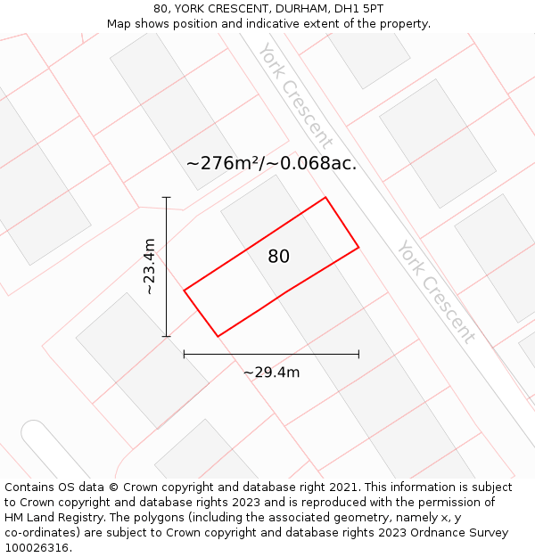 80, YORK CRESCENT, DURHAM, DH1 5PT: Plot and title map