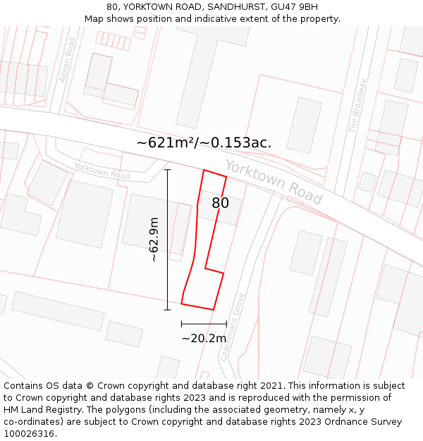80, YORKTOWN ROAD, SANDHURST, GU47 9BH: Plot and title map