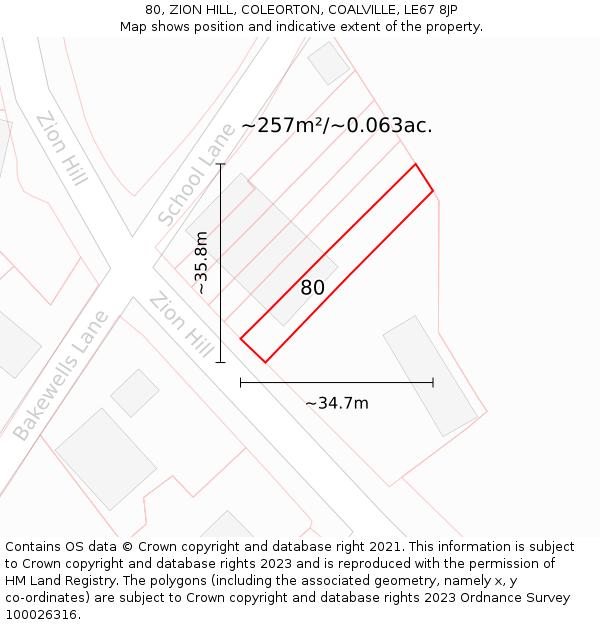 80, ZION HILL, COLEORTON, COALVILLE, LE67 8JP: Plot and title map