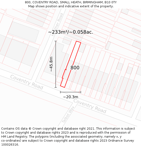 800, COVENTRY ROAD, SMALL HEATH, BIRMINGHAM, B10 0TY: Plot and title map
