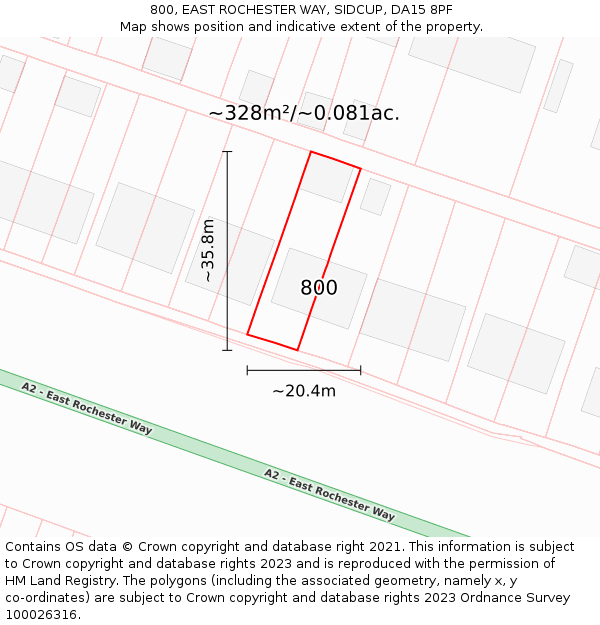 800, EAST ROCHESTER WAY, SIDCUP, DA15 8PF: Plot and title map