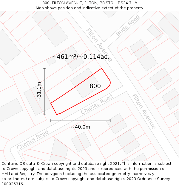 800, FILTON AVENUE, FILTON, BRISTOL, BS34 7HA: Plot and title map