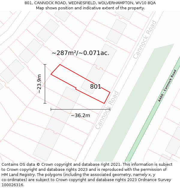 801, CANNOCK ROAD, WEDNESFIELD, WOLVERHAMPTON, WV10 8QA: Plot and title map