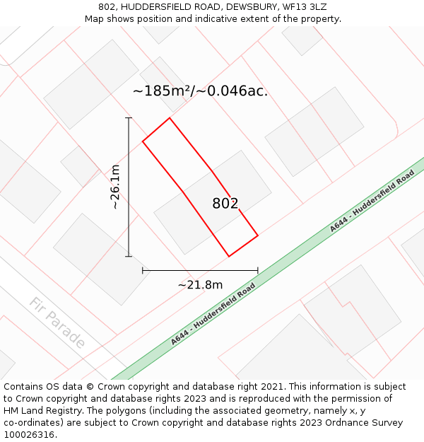 802, HUDDERSFIELD ROAD, DEWSBURY, WF13 3LZ: Plot and title map