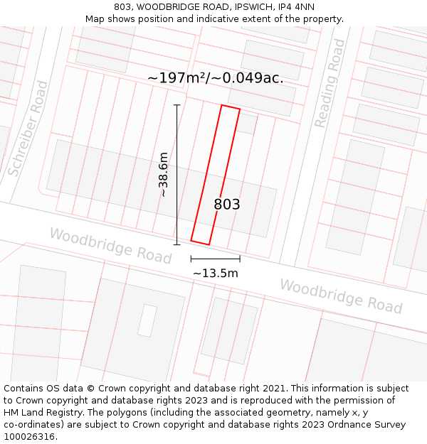 803, WOODBRIDGE ROAD, IPSWICH, IP4 4NN: Plot and title map