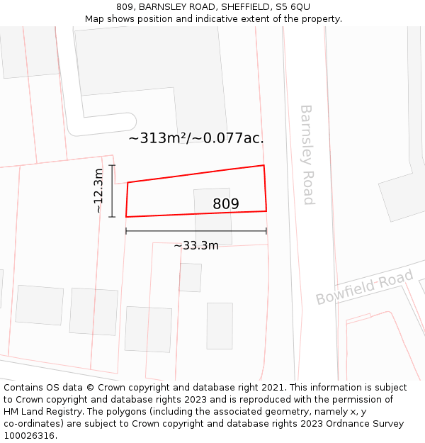 809, BARNSLEY ROAD, SHEFFIELD, S5 6QU: Plot and title map