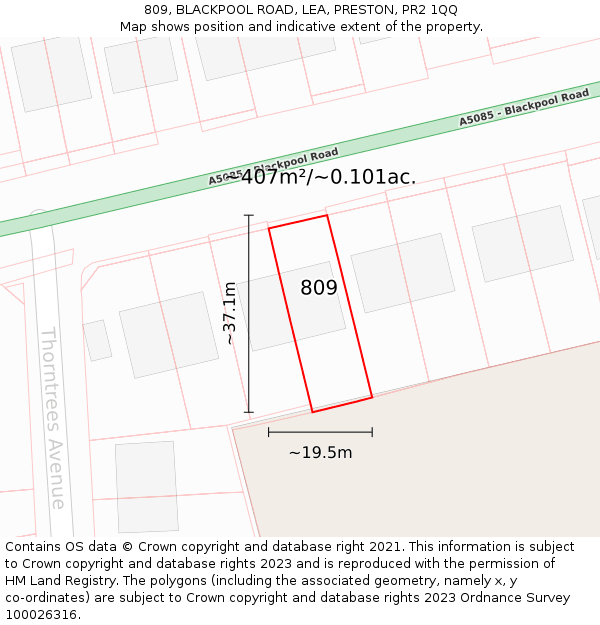 809, BLACKPOOL ROAD, LEA, PRESTON, PR2 1QQ: Plot and title map