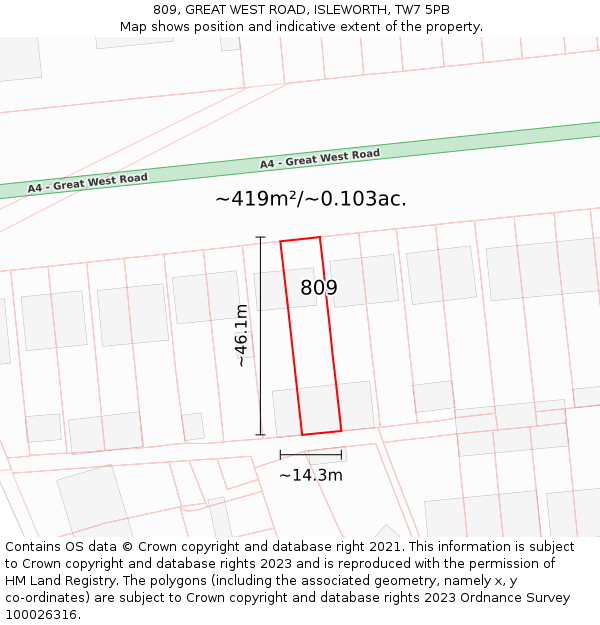 809, GREAT WEST ROAD, ISLEWORTH, TW7 5PB: Plot and title map