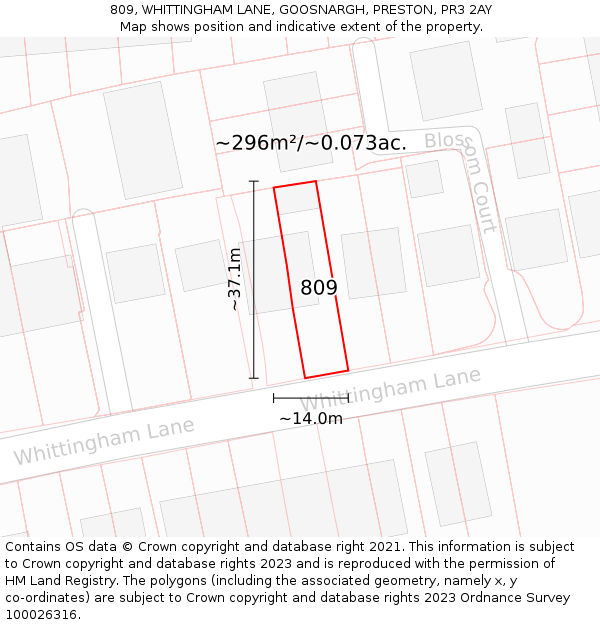 809, WHITTINGHAM LANE, GOOSNARGH, PRESTON, PR3 2AY: Plot and title map