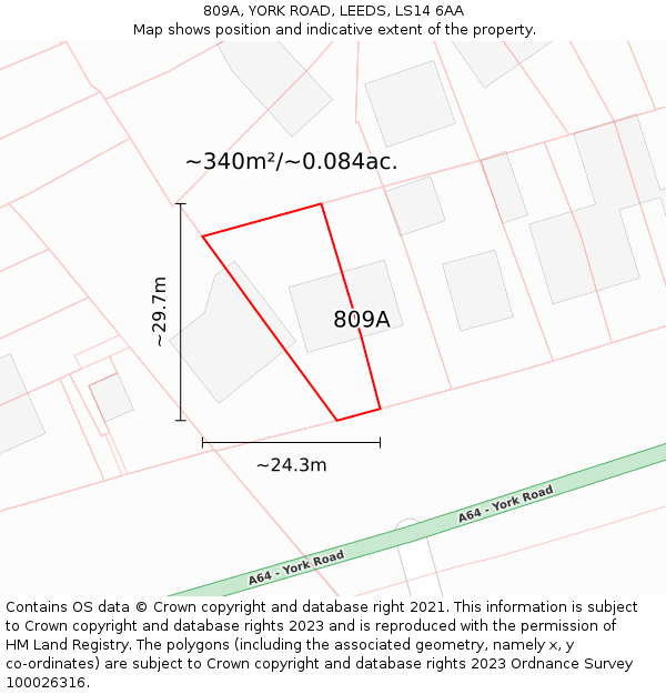 809A, YORK ROAD, LEEDS, LS14 6AA: Plot and title map