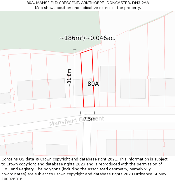 80A, MANSFIELD CRESCENT, ARMTHORPE, DONCASTER, DN3 2AA: Plot and title map