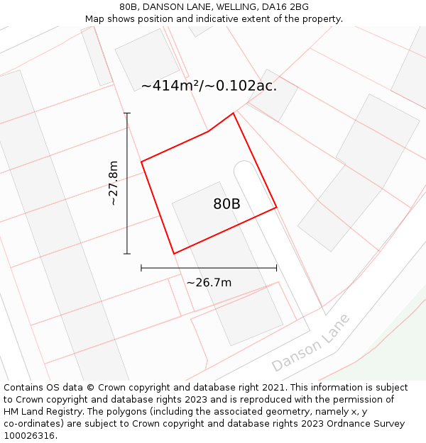80B, DANSON LANE, WELLING, DA16 2BG: Plot and title map