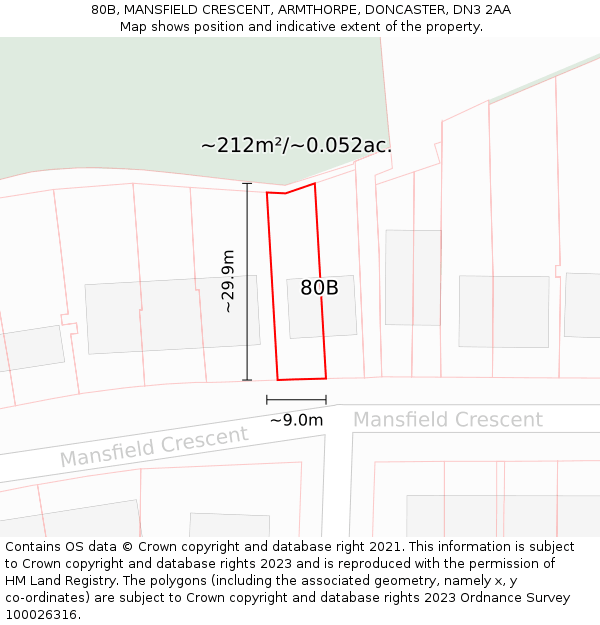 80B, MANSFIELD CRESCENT, ARMTHORPE, DONCASTER, DN3 2AA: Plot and title map