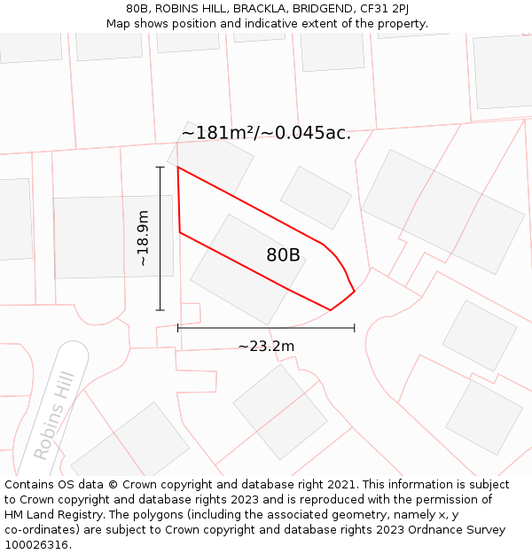 80B, ROBINS HILL, BRACKLA, BRIDGEND, CF31 2PJ: Plot and title map