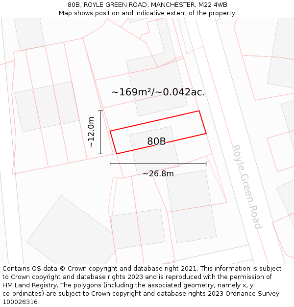 80B, ROYLE GREEN ROAD, MANCHESTER, M22 4WB: Plot and title map