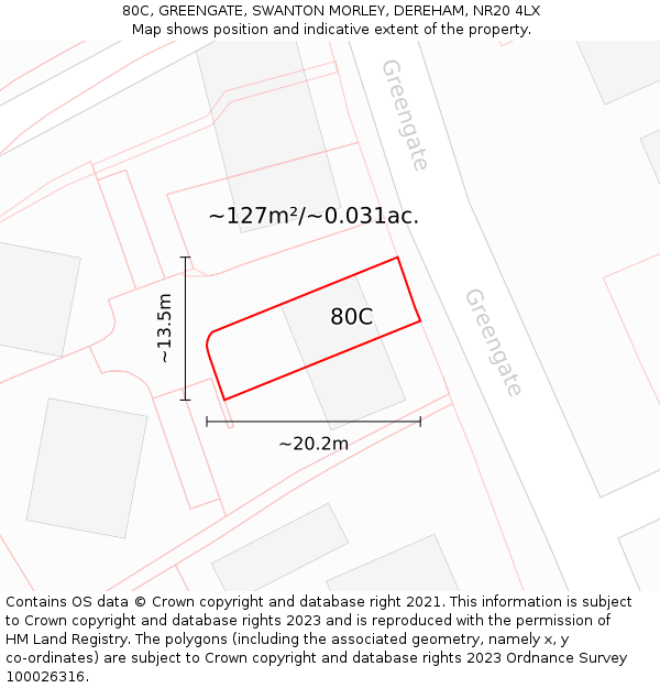 80C, GREENGATE, SWANTON MORLEY, DEREHAM, NR20 4LX: Plot and title map