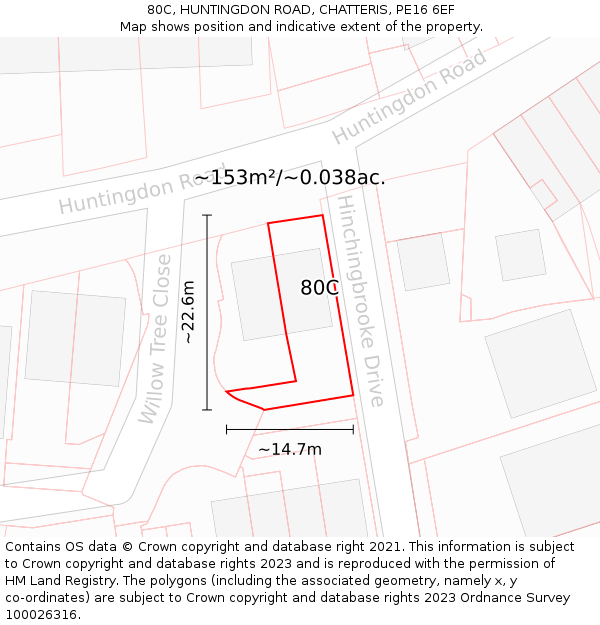 80C, HUNTINGDON ROAD, CHATTERIS, PE16 6EF: Plot and title map