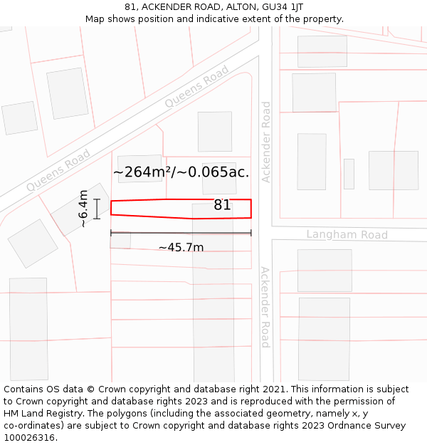 81, ACKENDER ROAD, ALTON, GU34 1JT: Plot and title map