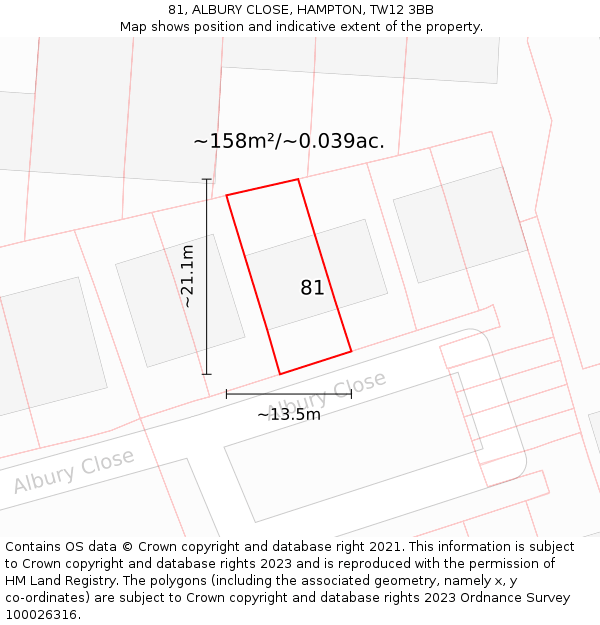 81, ALBURY CLOSE, HAMPTON, TW12 3BB: Plot and title map