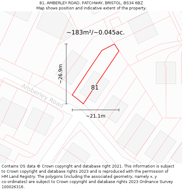 81, AMBERLEY ROAD, PATCHWAY, BRISTOL, BS34 6BZ: Plot and title map