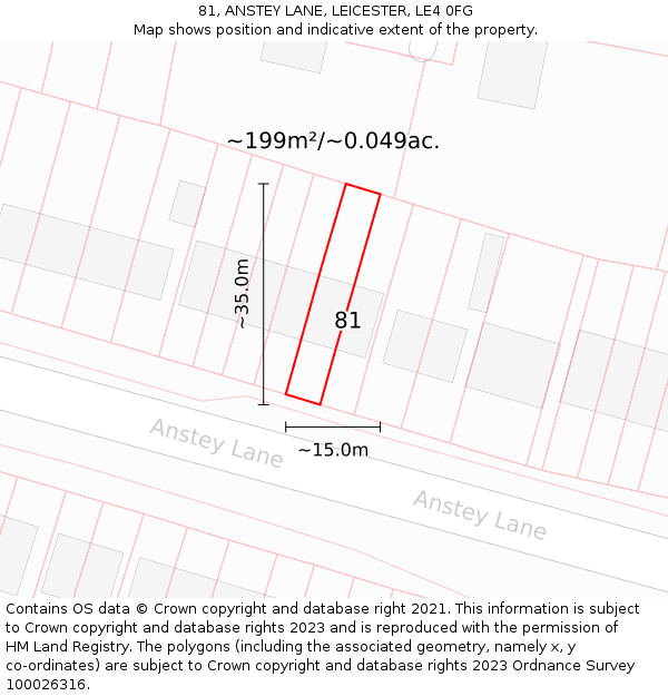 81, ANSTEY LANE, LEICESTER, LE4 0FG: Plot and title map