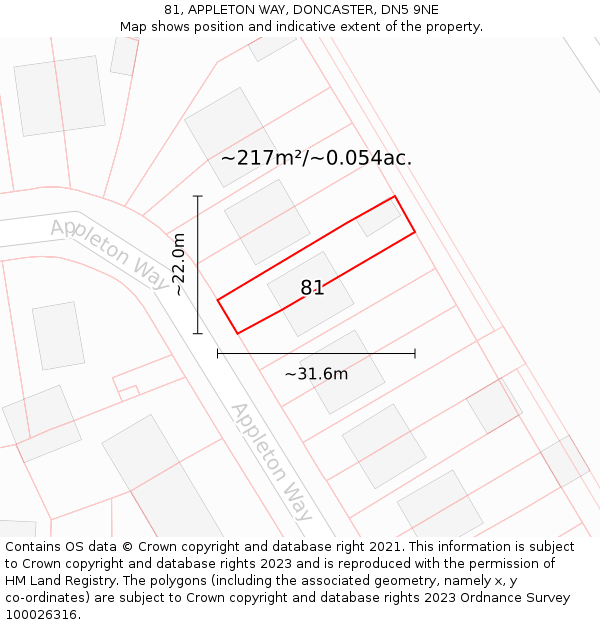 81, APPLETON WAY, DONCASTER, DN5 9NE: Plot and title map